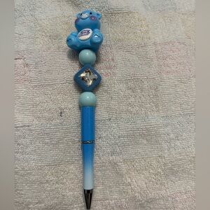 Blue  Care Bear Themed Pen with beads NWT